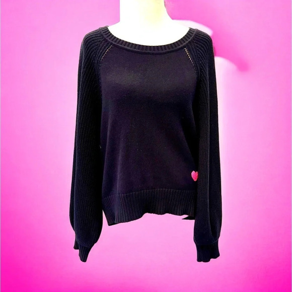 KERRI ROSENTHAL Women’s Navy Blue Puff Sleeve Pullover Sweater Size L - Picture 1 of 14